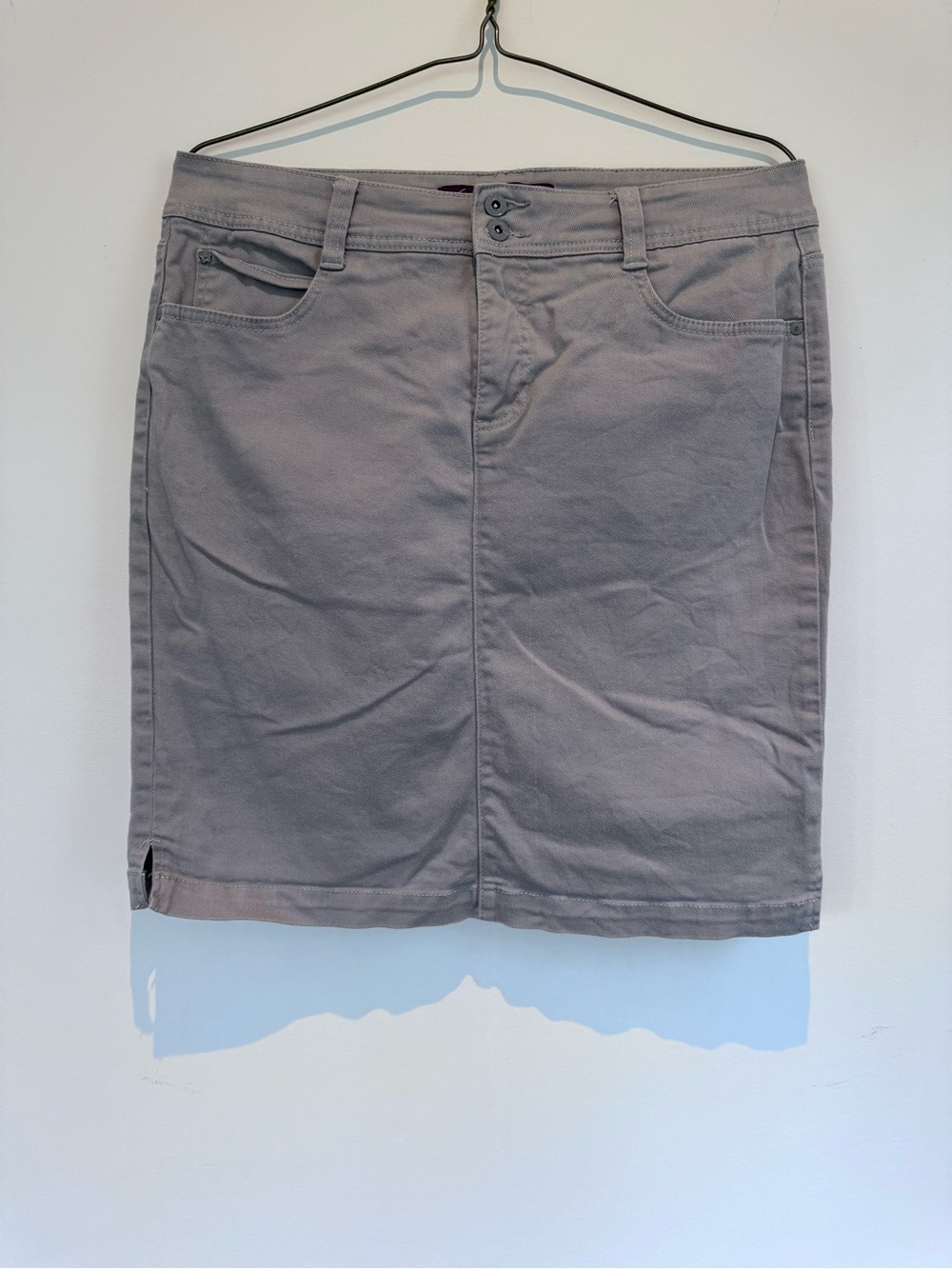 Gloria Vanderbilt Light Gray Cotton-Blend Pencil Skirt